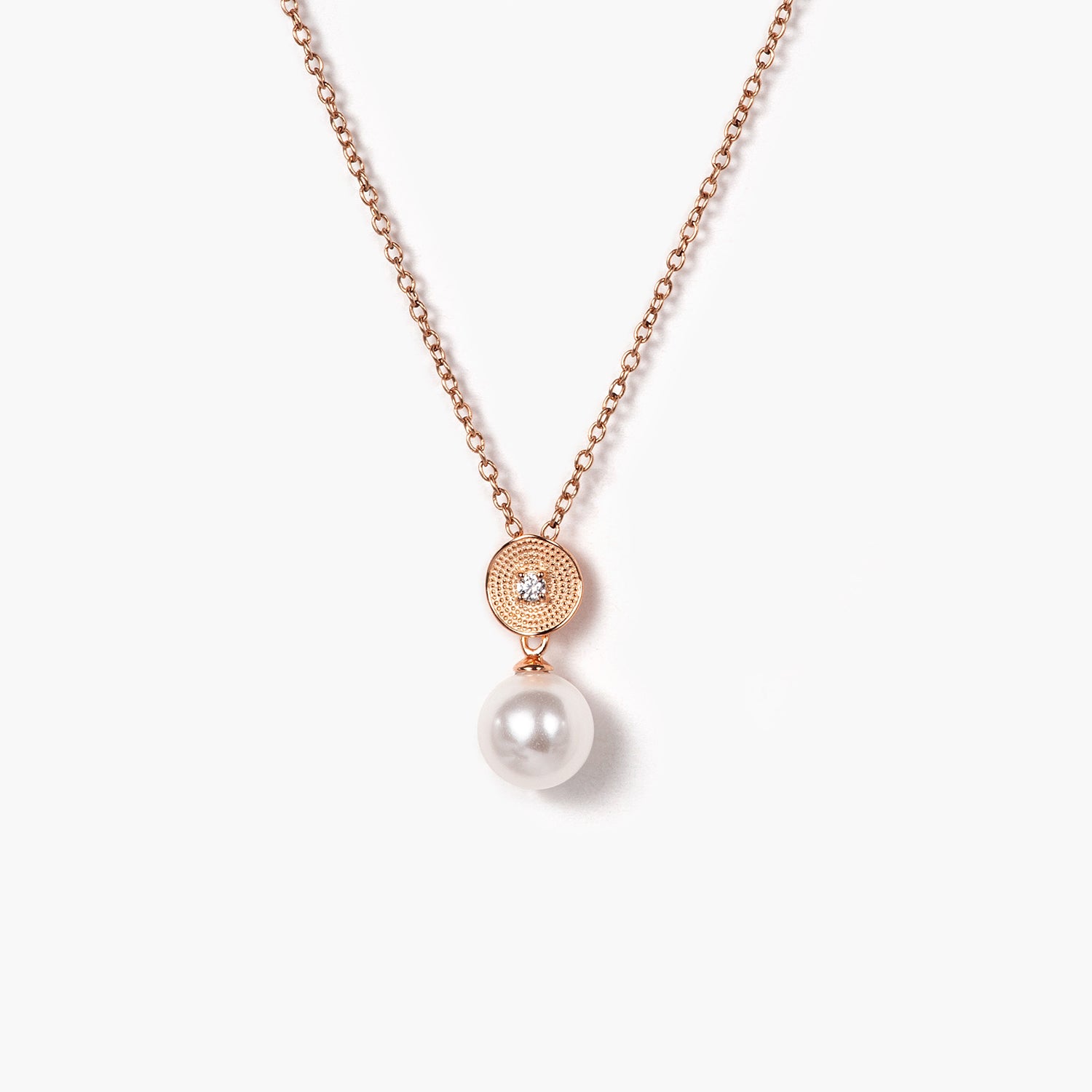 Natural Diamond Freshwater Pearl Pendant Round Necklace 8mm in 14K Solid Gold
