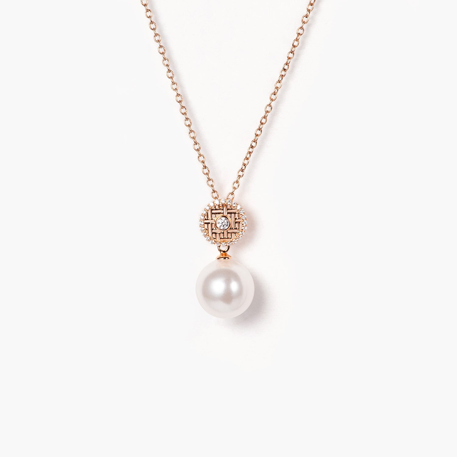 14K Solid Gold Pearl with Diamond Gold Pearl Necklace