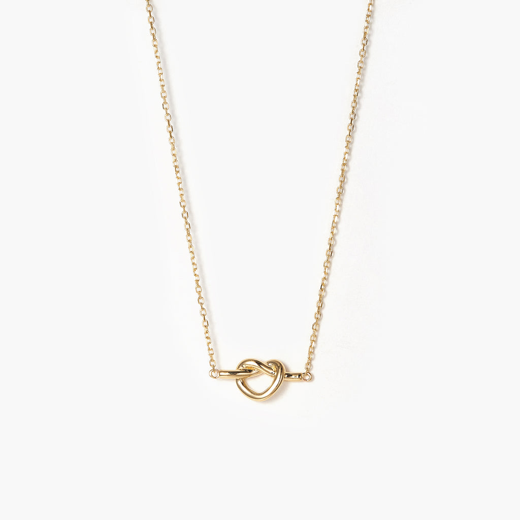 Love Knot Necklace 14K Gold Plated, Heart Knot Pendant Simple Style Cute Necklace