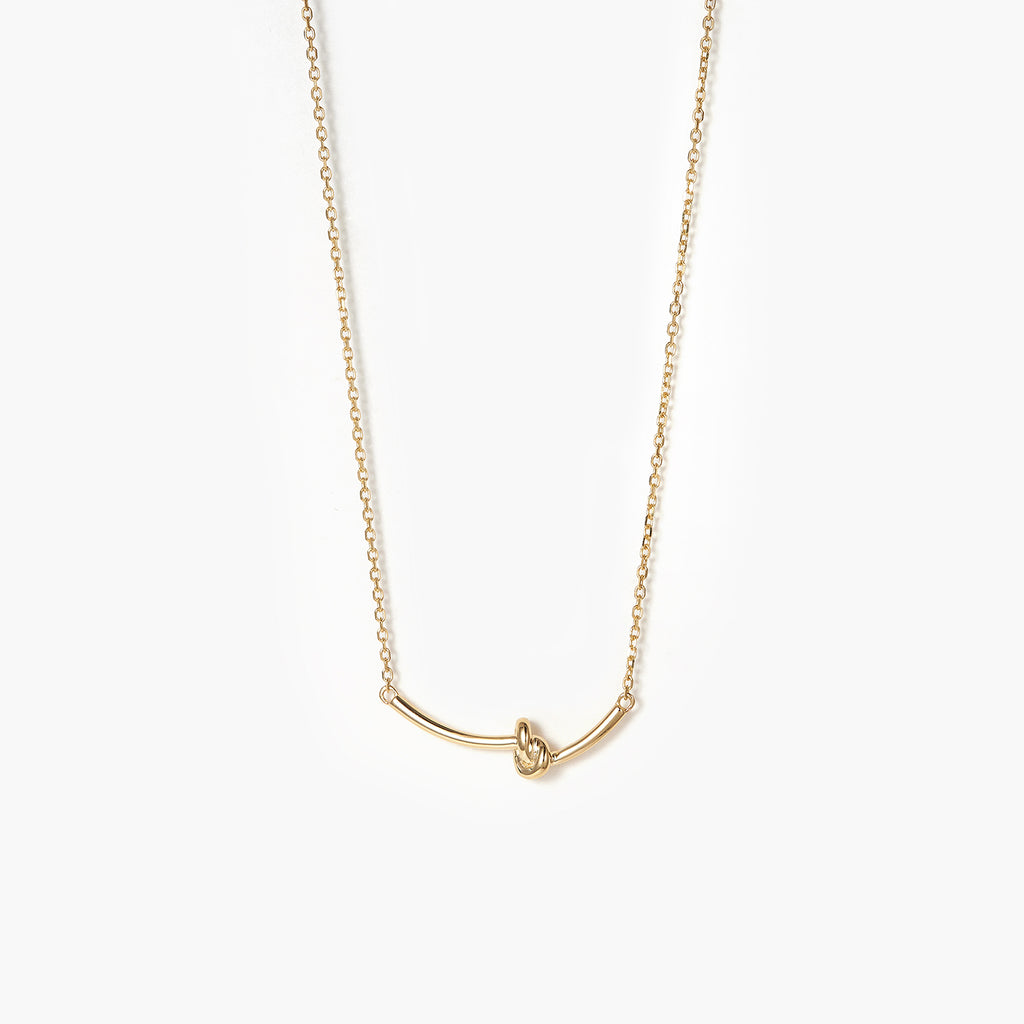 Love Knot Necklace 14K Gold Plated, Heart Knot Pendant Simple Style Cute Necklace