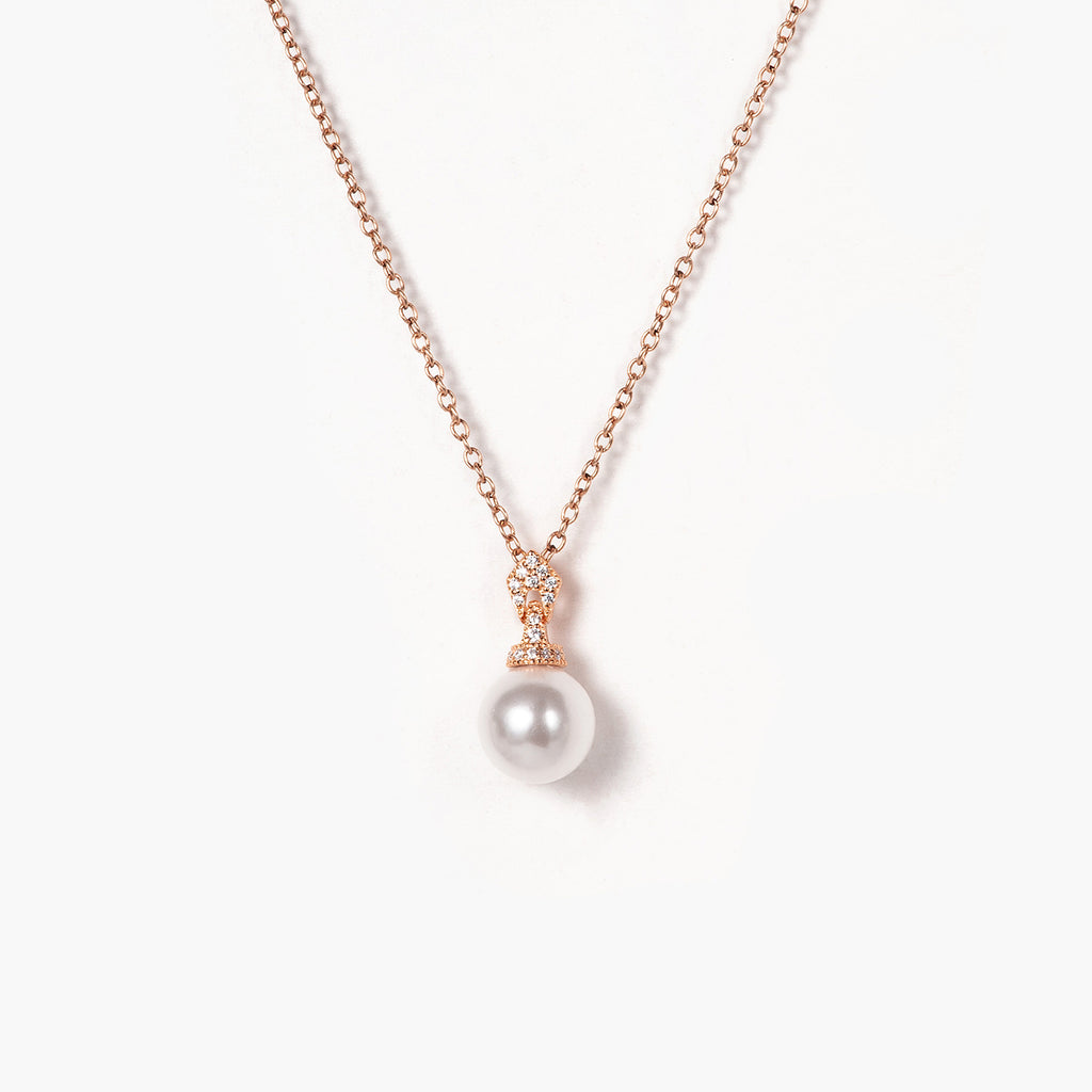 14K Solid Gold 8mm Freshwater Pearl With Diamonds Necklace Pendant