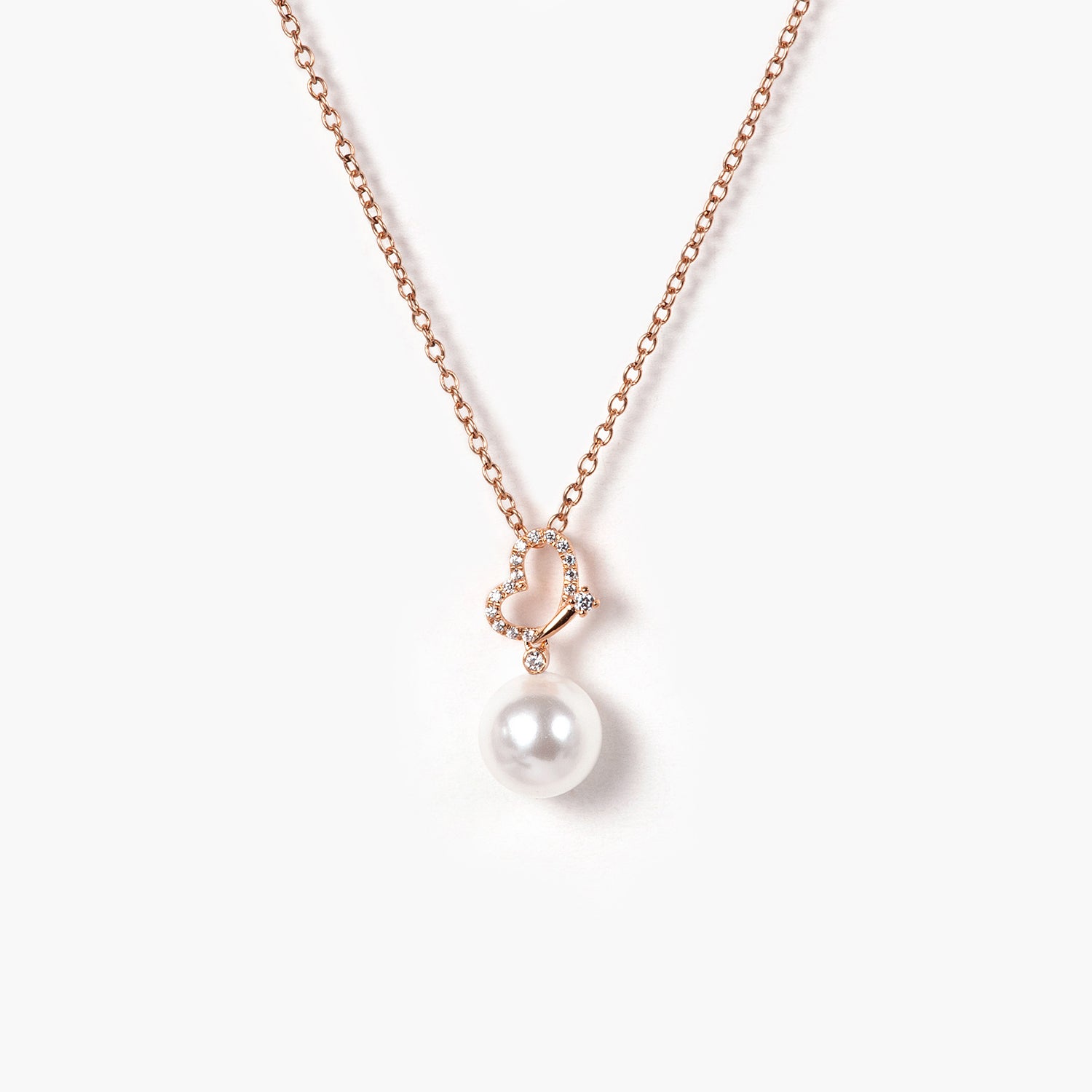 14K gold Heart Pearl Pendant With Diamonds Necklace