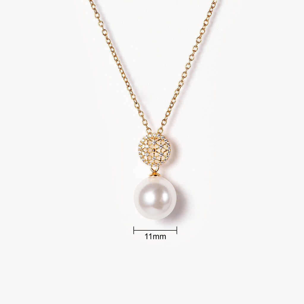 14K Gold Cultured Freshwater Pearl and Diamond Floral Drop Necklace