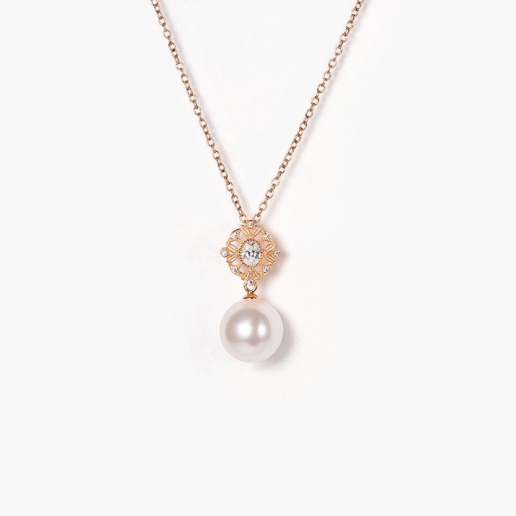 14K Gold Wedding Natural Diamond Crystal Natural Pearl Pendant Necklace