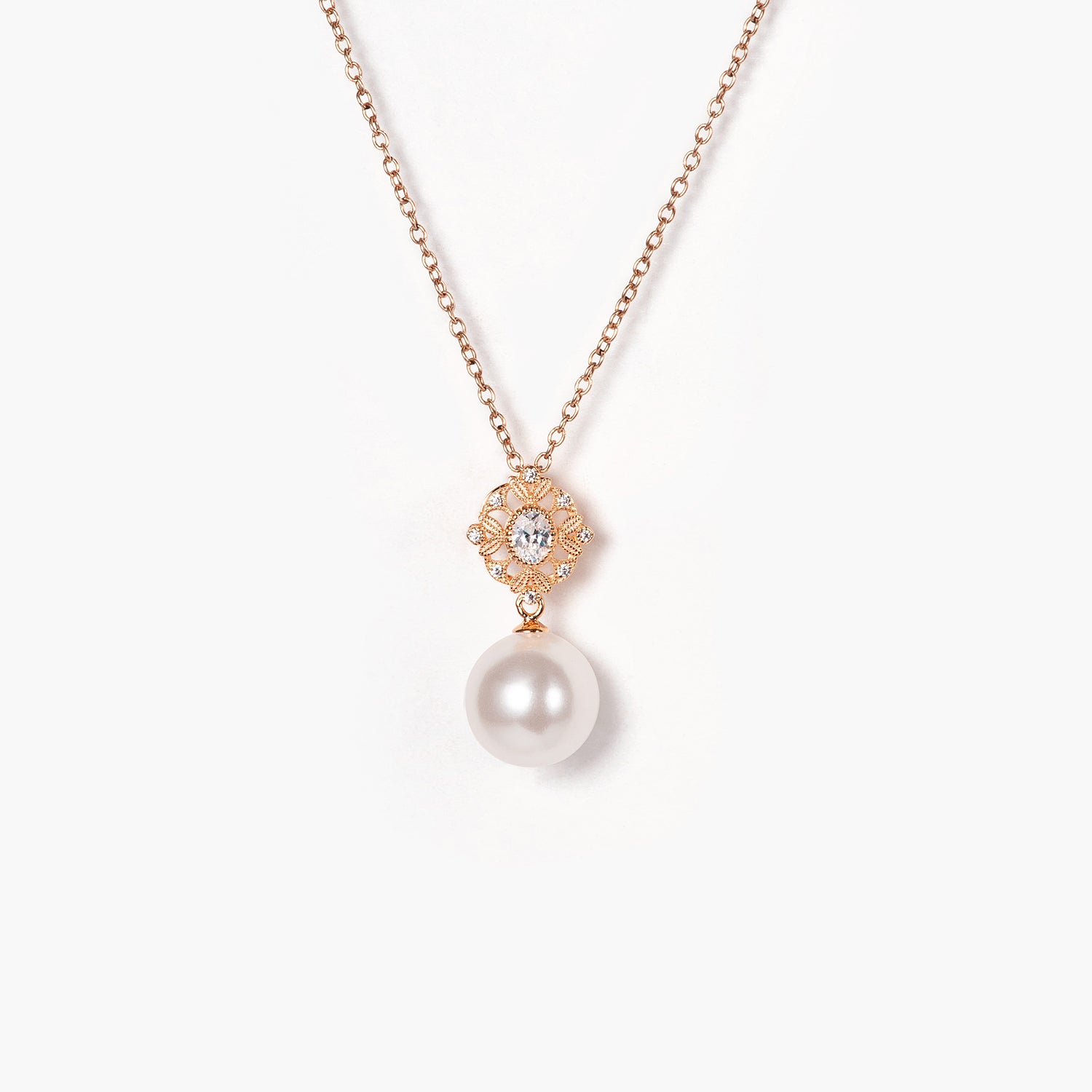 14K Gold Wedding Natural Diamond Crystal Natural Pearl Pendant Necklace