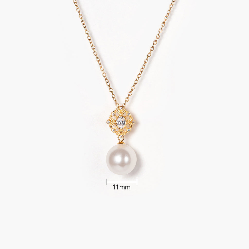 14K Gold Wedding Natural Diamond Crystal Natural Pearl Pendant Necklace
