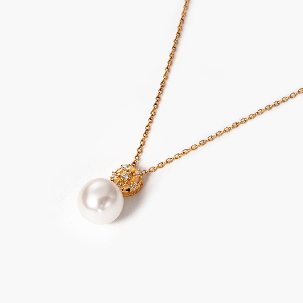 14K Solid Gold Pearl Diamond Necklace Bridal Party Gift Bridesmaids Jewelry Bride's Wedding Gift