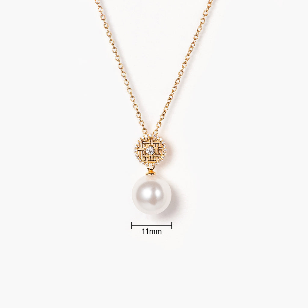 14K Solid Gold Pearl with Diamond Gold Pearl Necklace