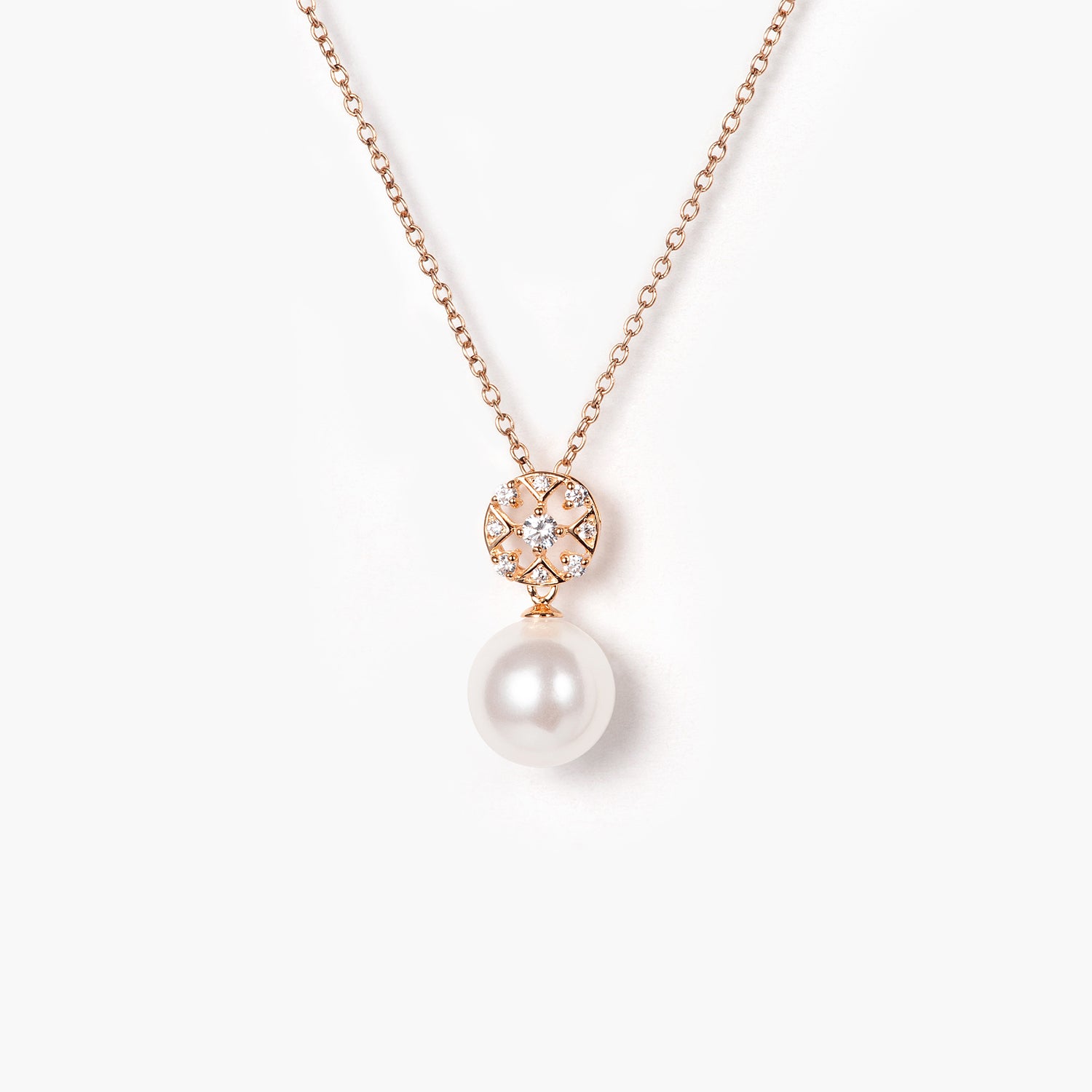 14K Triangle Star Flower Diamond Pearl Necklace Pendant