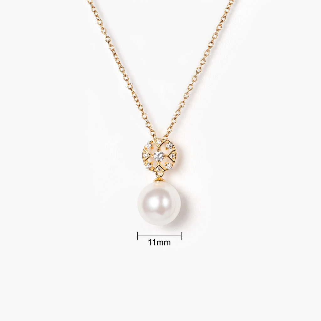 14K Triangle Star Flower Diamond Pearl Necklace Pendant