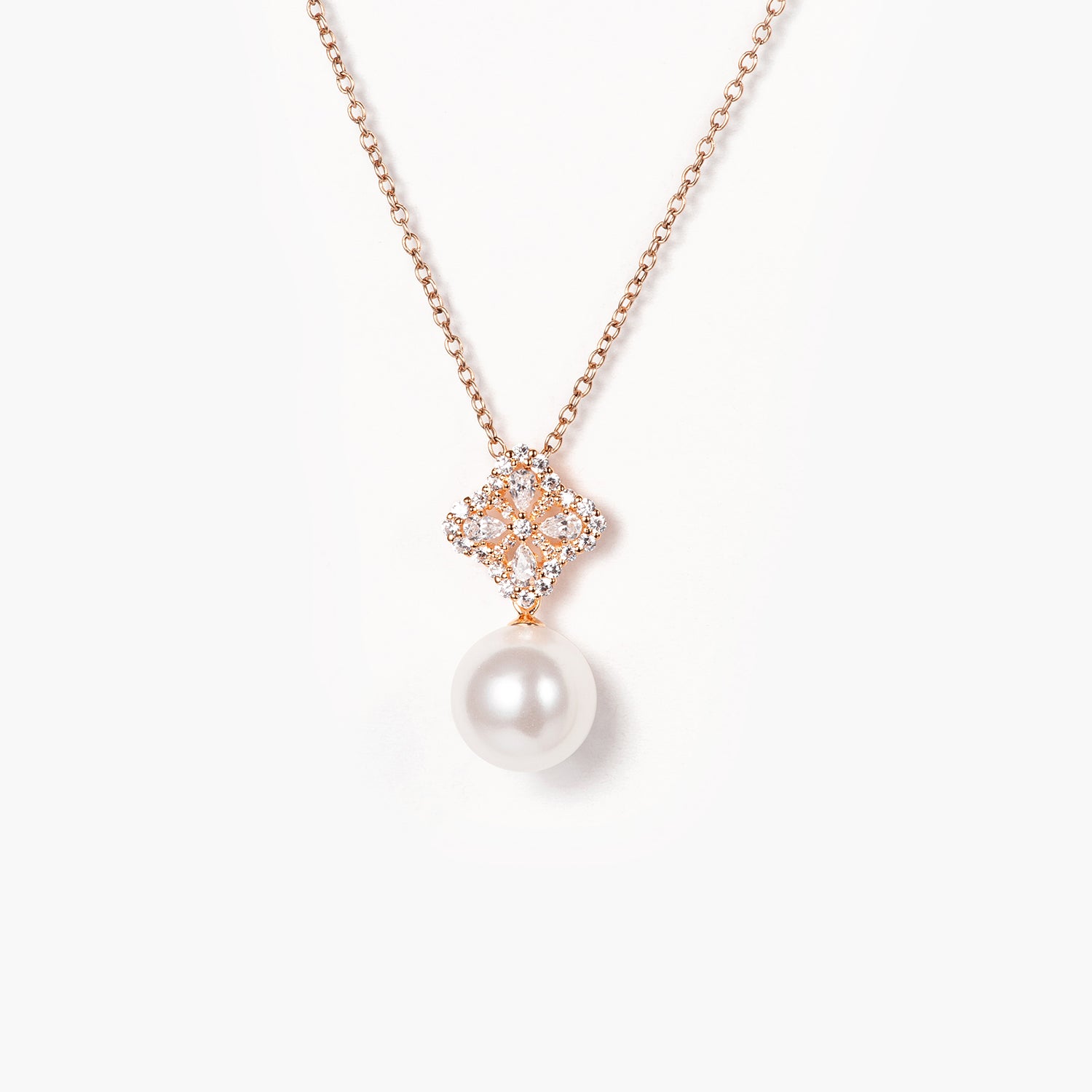 Freshwater Petal with Waterdrop Diamond Pearl Necklace Pendant