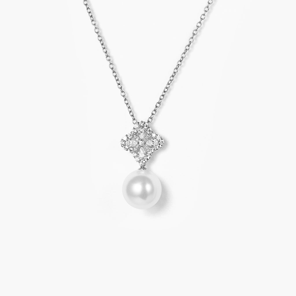 Freshwater Petal with Waterdrop Diamond Pearl Necklace Pendant