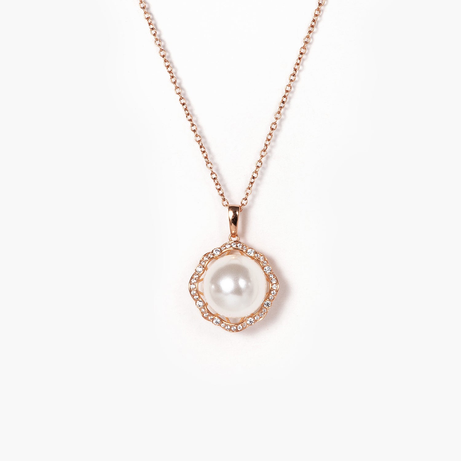 Pearl White Natural Freshwater 8-9mm Pearl Pendants Necklaces 14K Solid Gold Plated Flower Diamonds Choker Chain