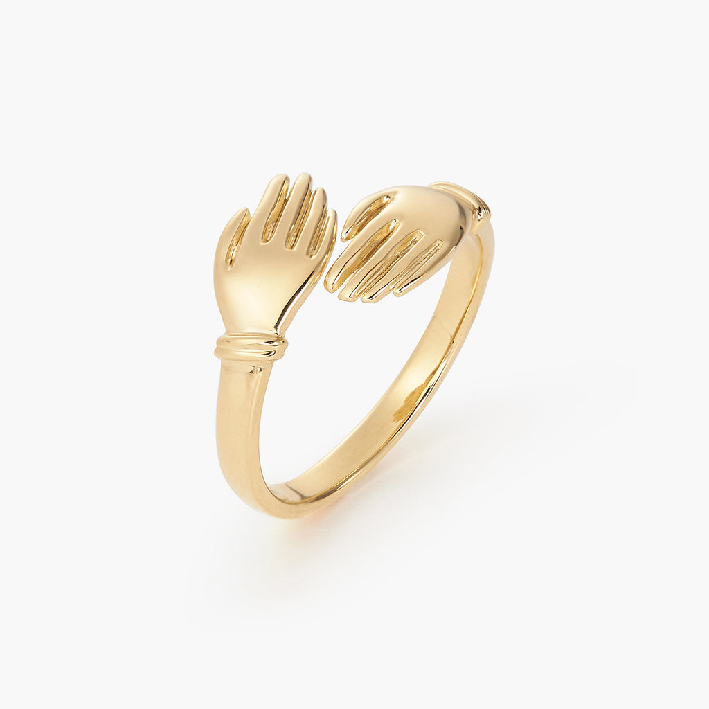 Big Tiny Golden Love Hugging Hand Stackable Ring