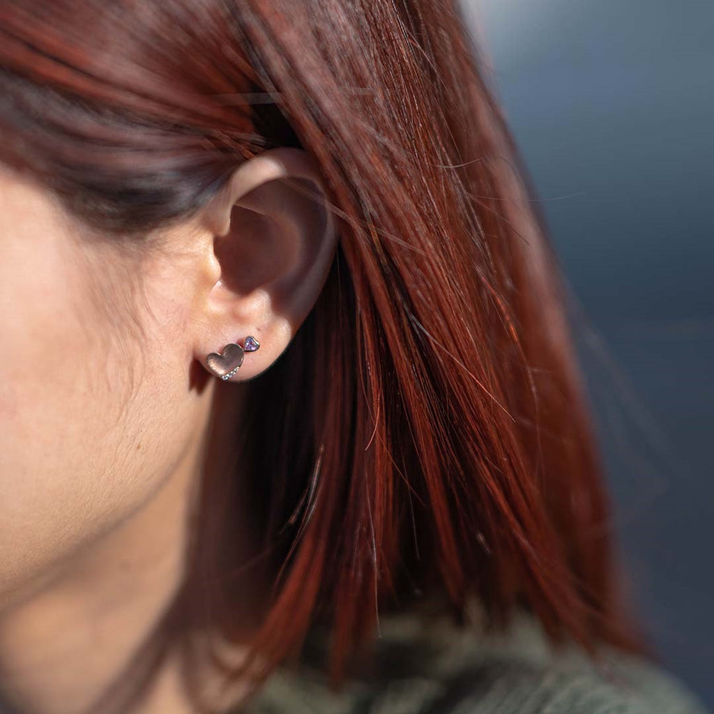Double Heart Stud Earrings With Moissanite Diamonds