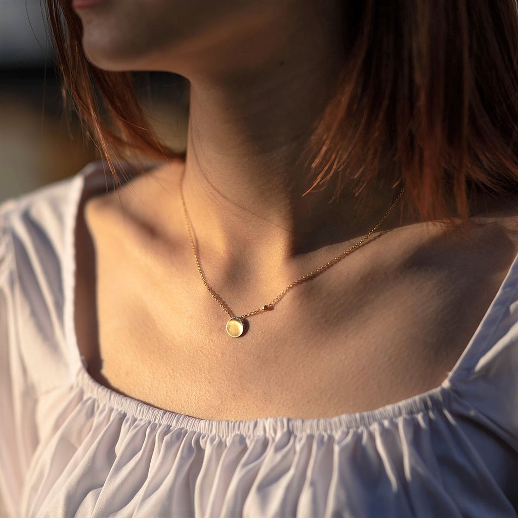 Crescent Moon Disc with Birthstone Necklace