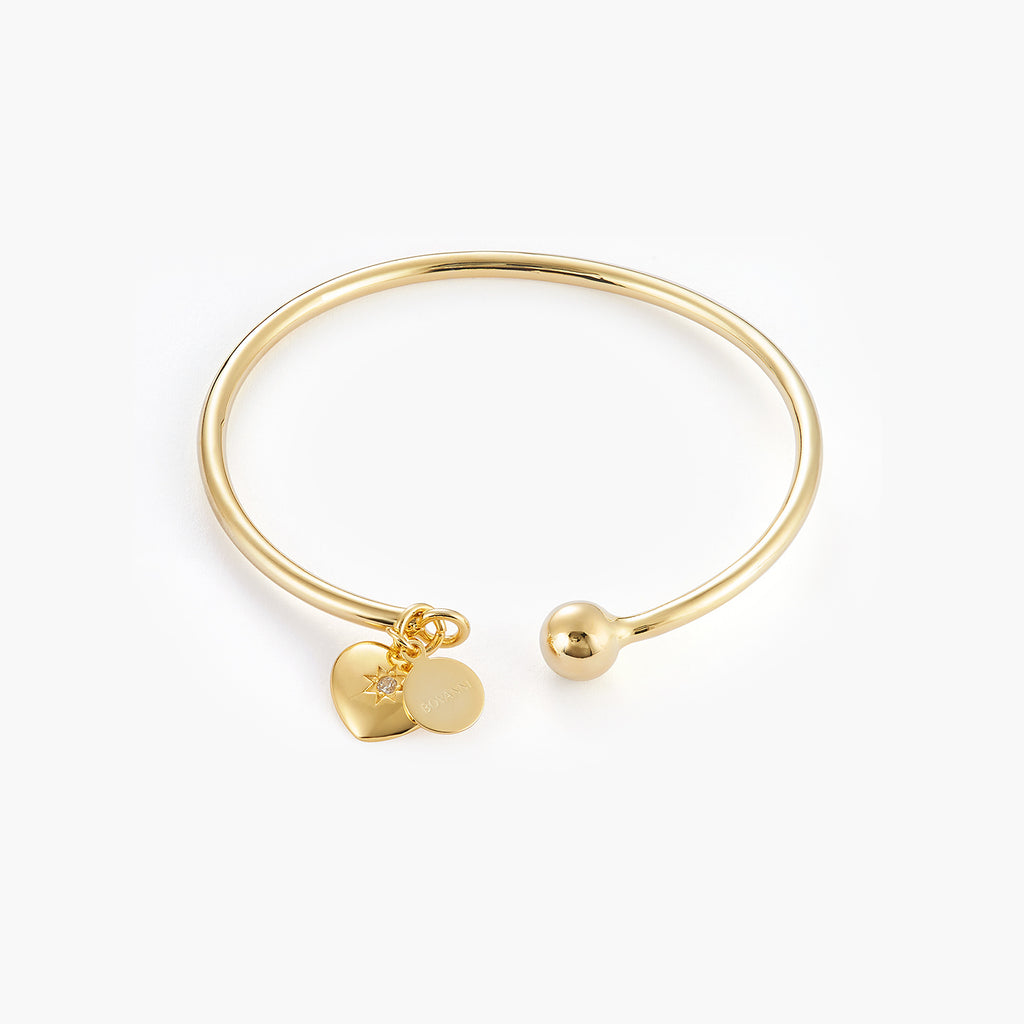 Heart Charm Open Bangle Bracelet