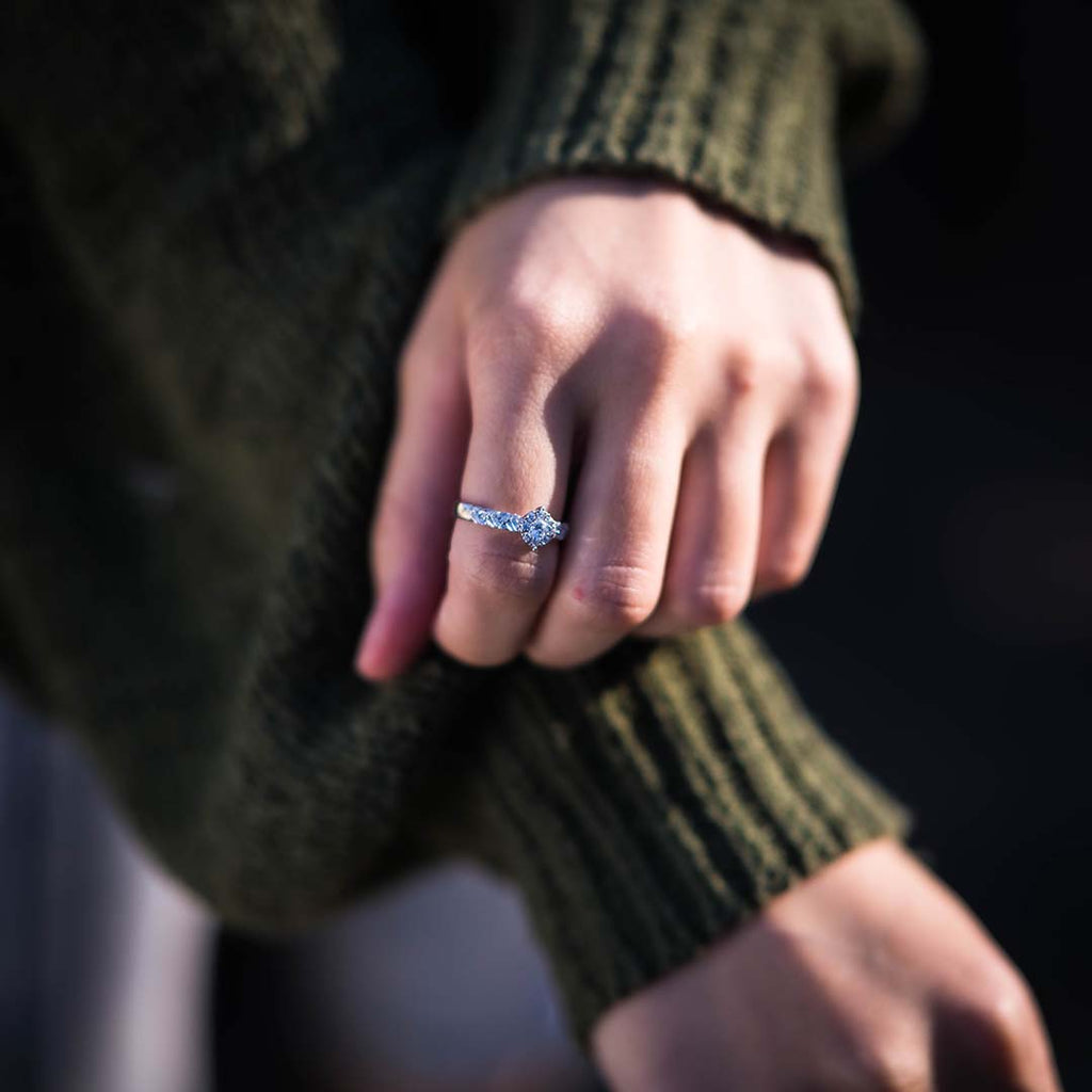 Round Halo Twist  Ring With Moissanite Diamond