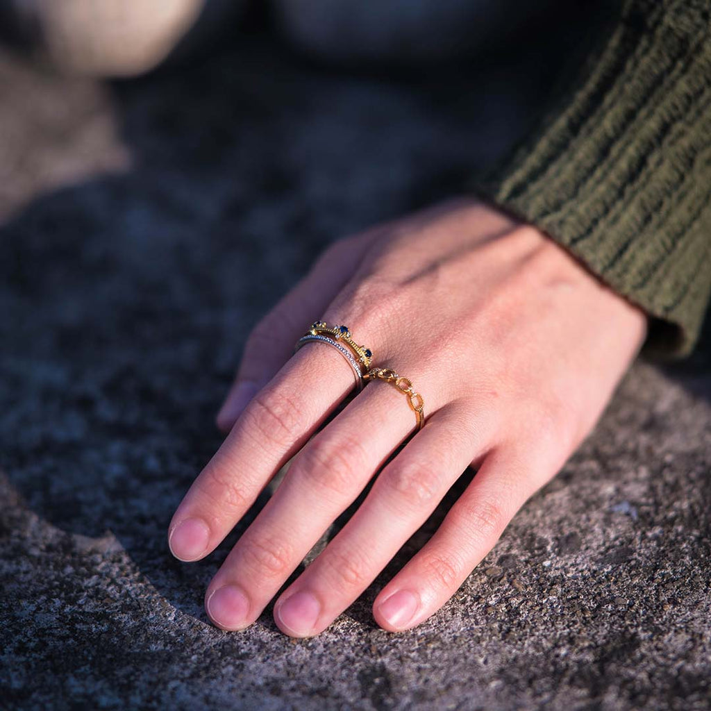 Sapphire with Diamond Round Rose Ring