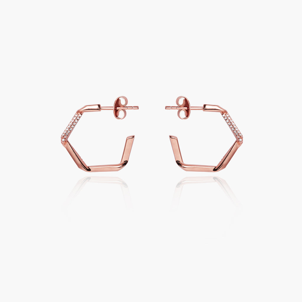 Hexagon Stud Earring & Clear CZ