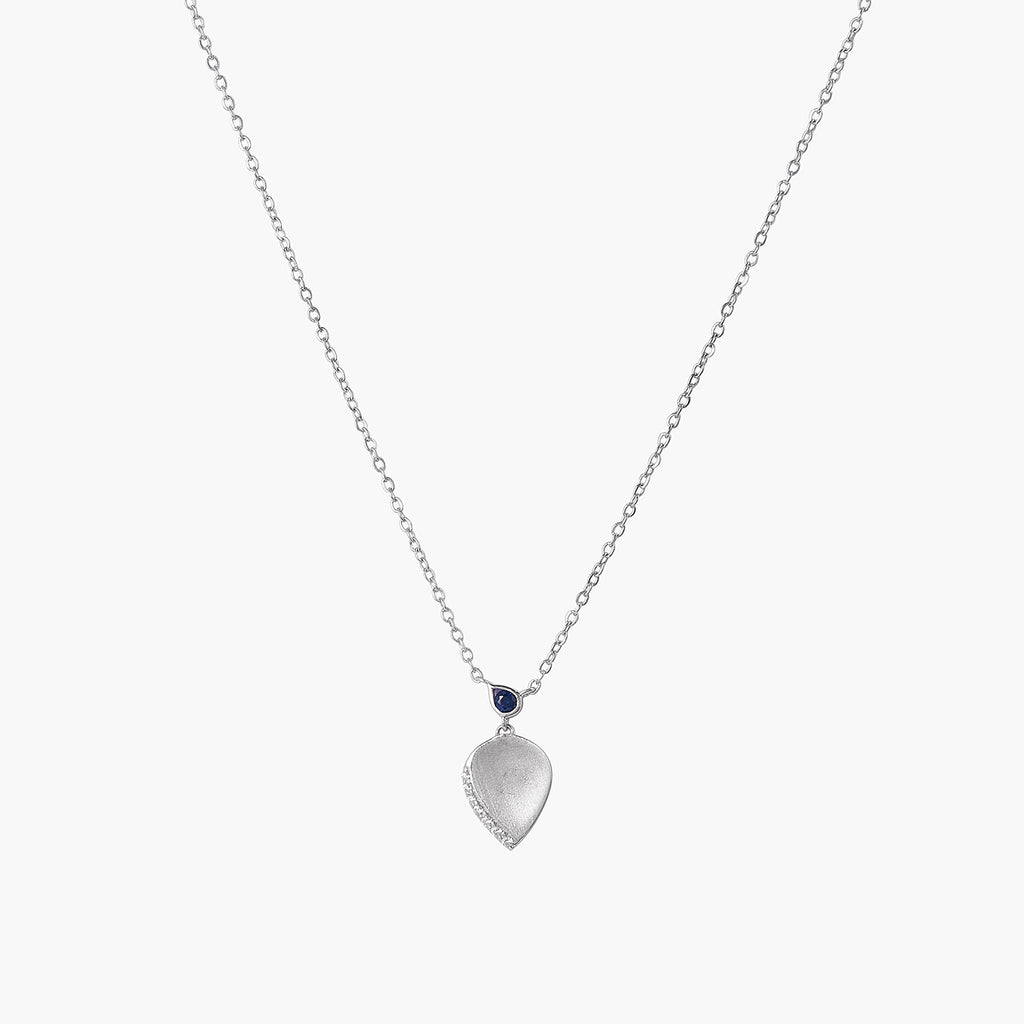 Simple leaf with Sapphire Diamonds Pendant Necklace