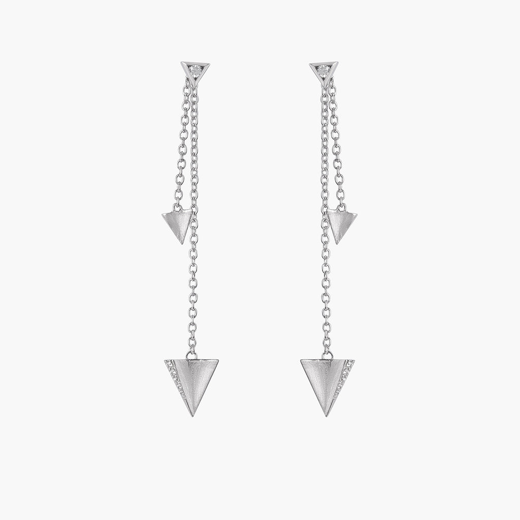 Two-Size Triangle Motif with stone Chain Dangling Earrings