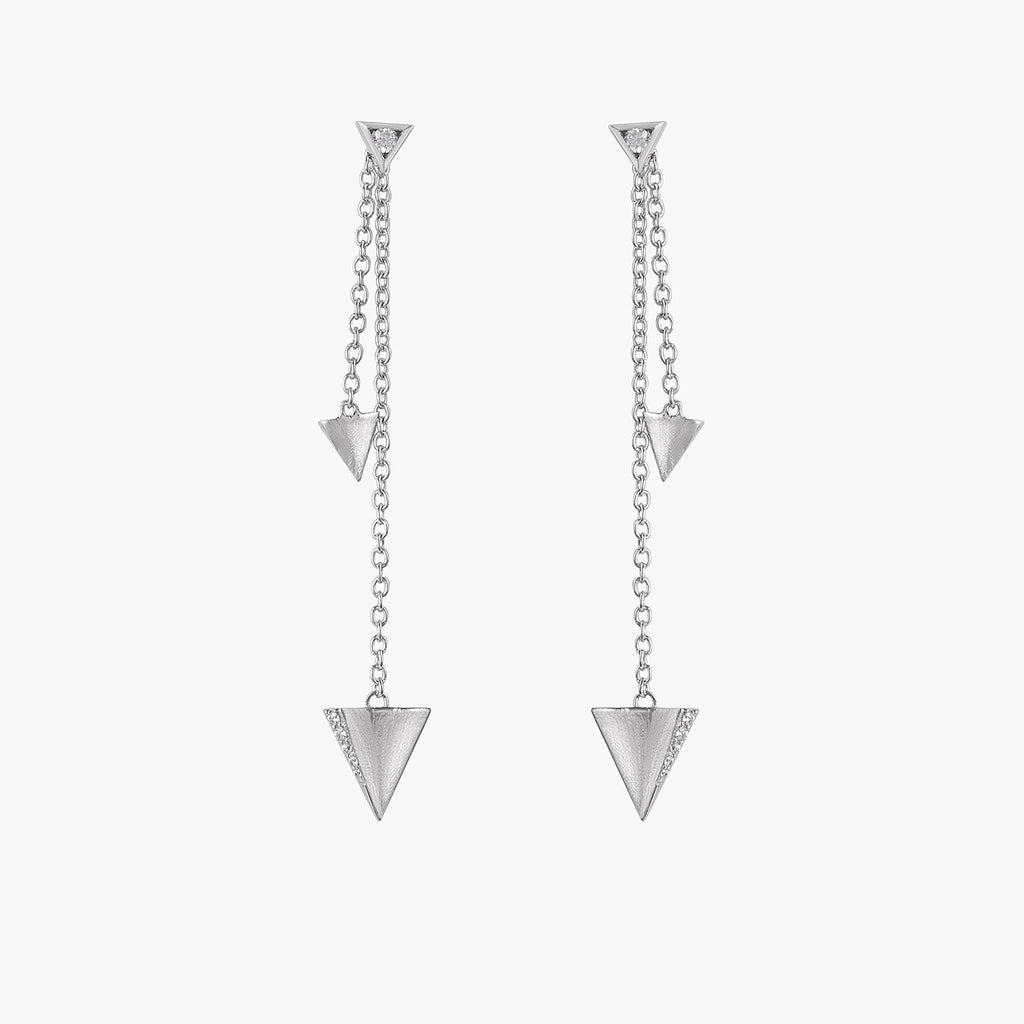Two-Size Triangle Motif with stone Chain Dangling Earrings