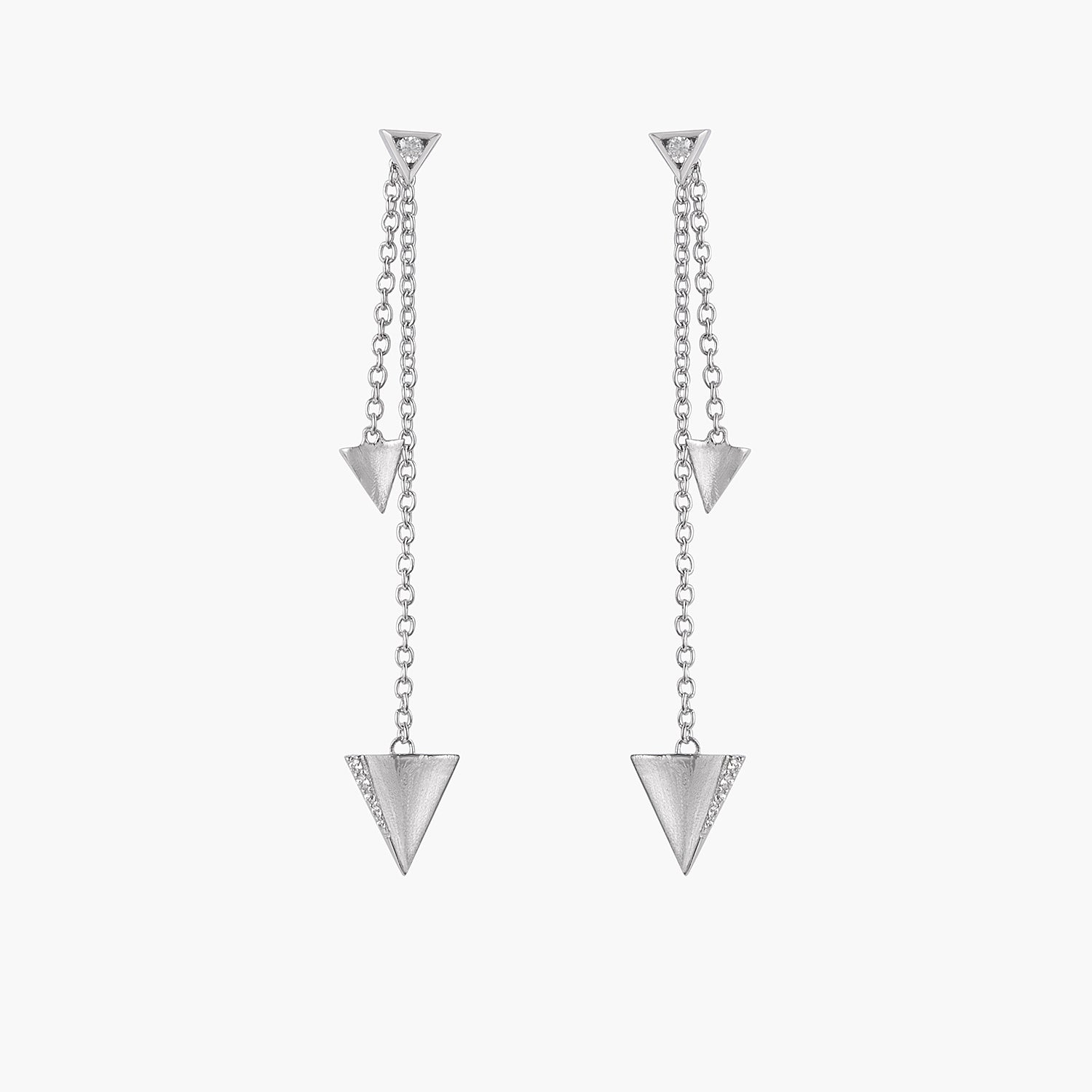 Two-Size Triangle Motif with stone Chain Dangling Earrings