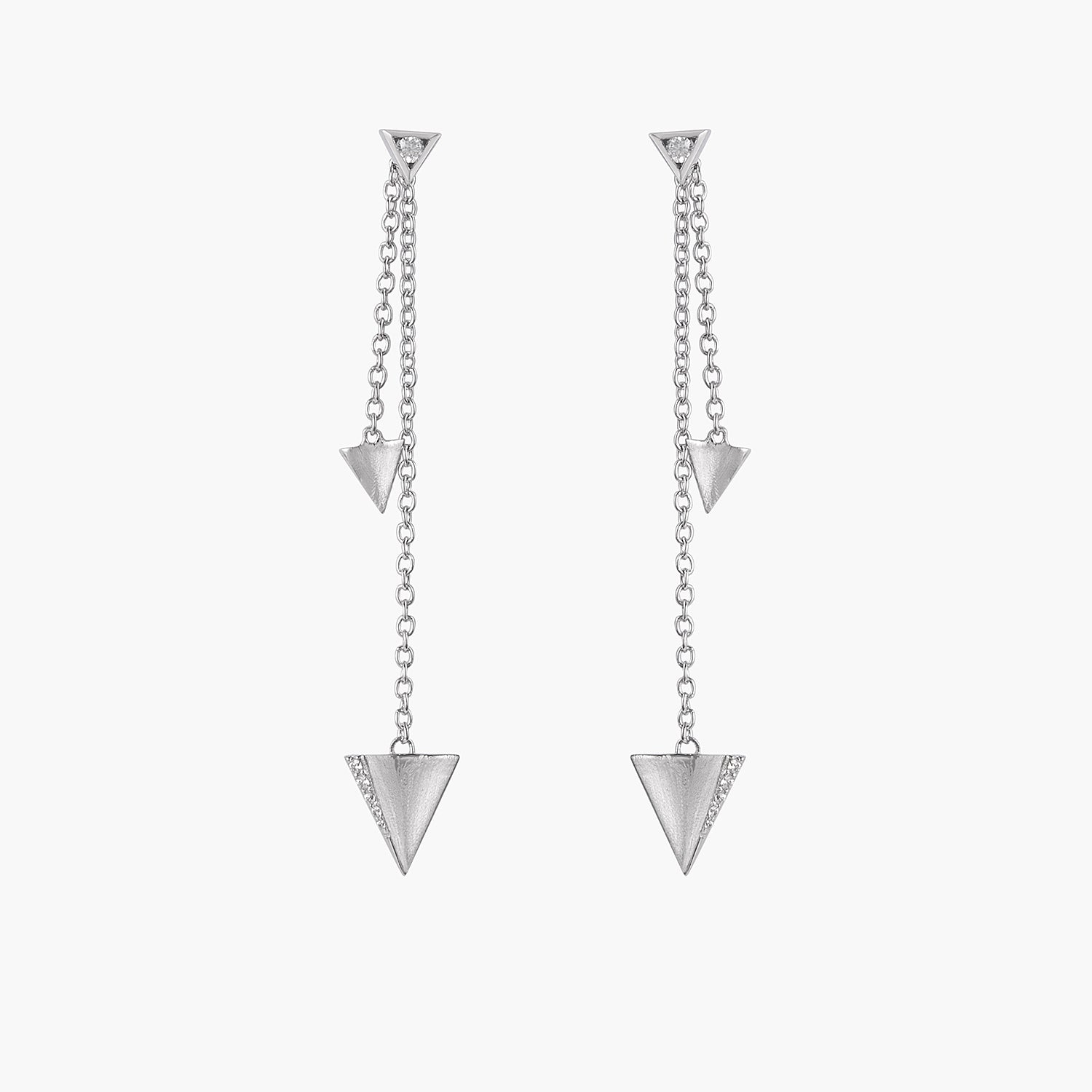 Two-Size Triangle Motif with stone Chain Dangling Earrings