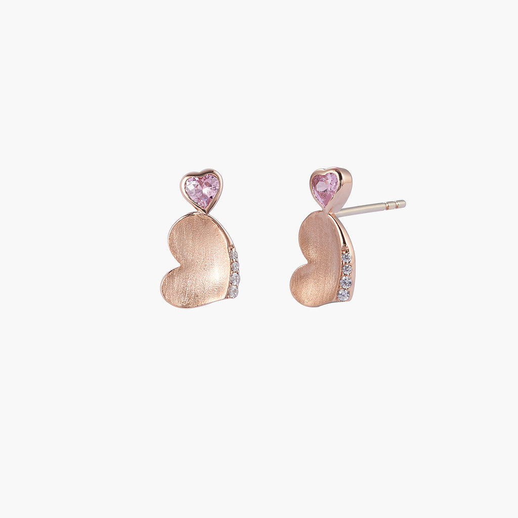 Double Heart Stud Earrings With Moissanite Diamonds