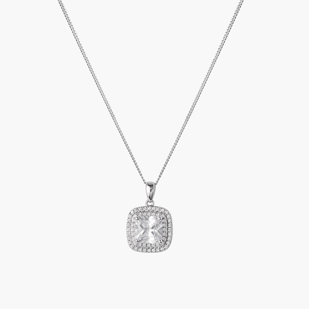 Moissanite Diamond Square Pave Pendant Chain Necklace