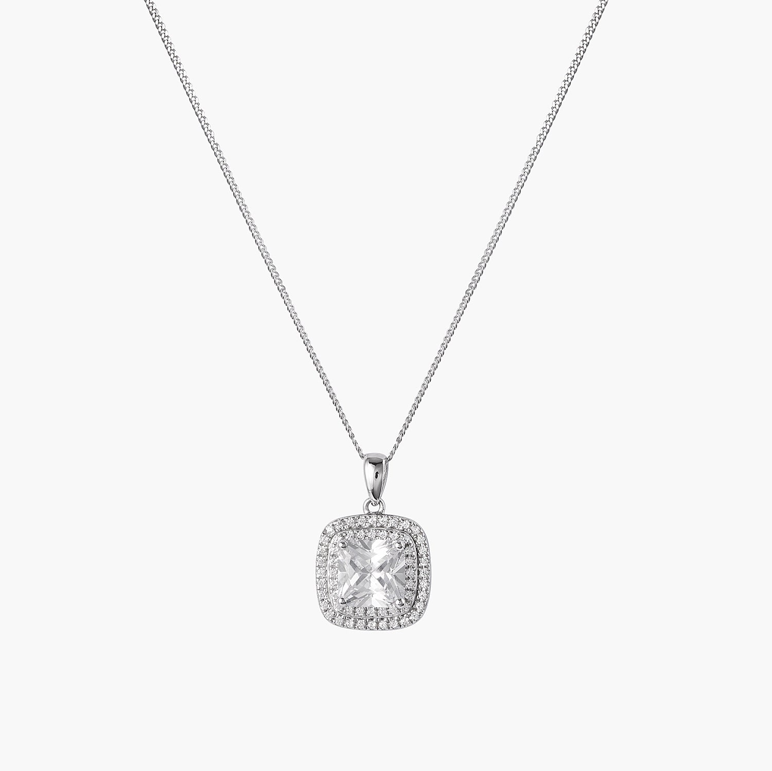 Moissanite Diamond Square Pave Pendant Chain Necklace
