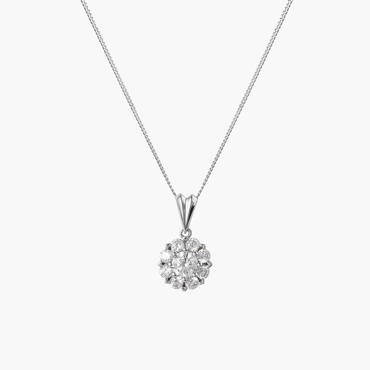 14K Solid Gold Halo Pendant Chain Necklace With Moissanite Diamonds