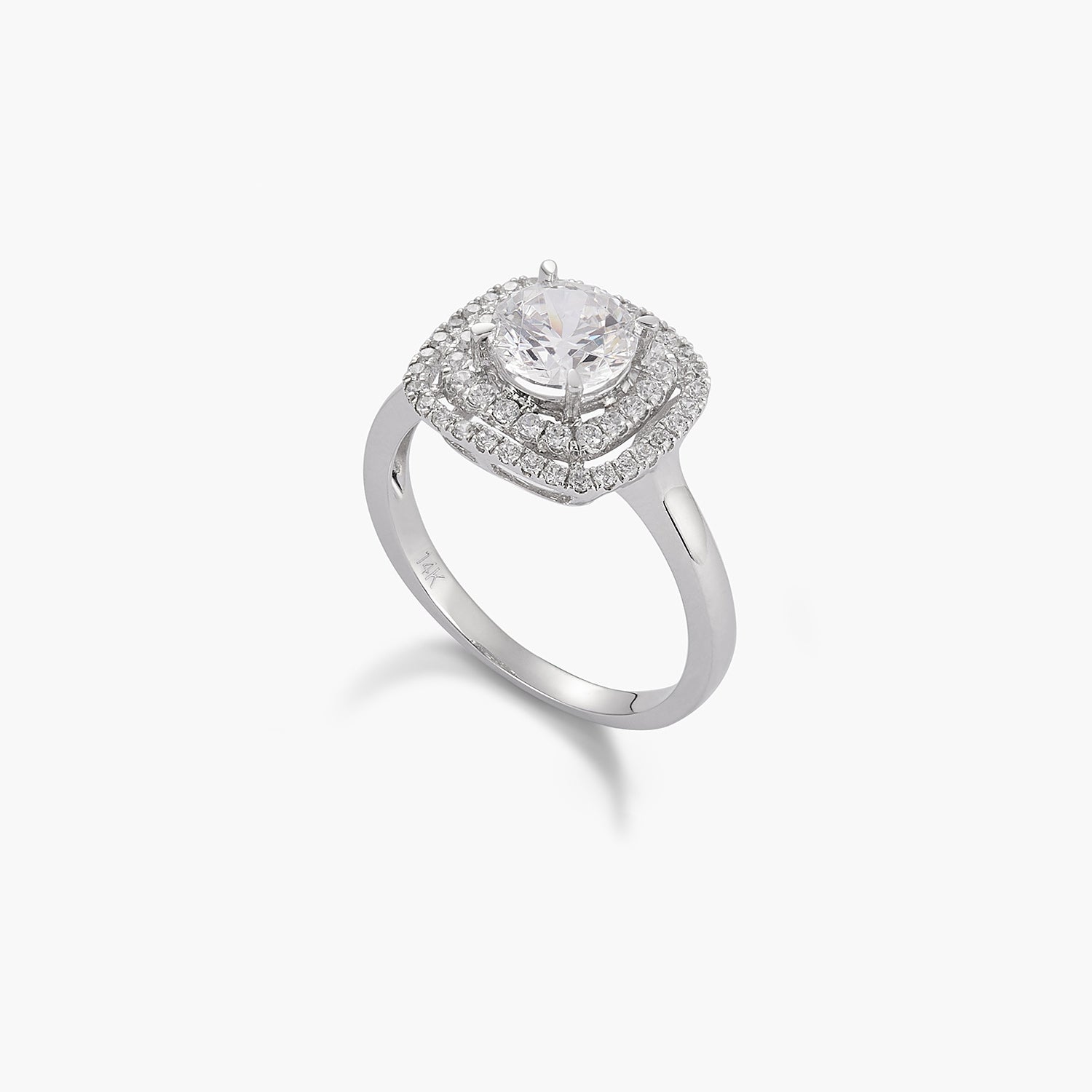 Square Double Halo Diamond Engagement Ring With Moissanite Diamond