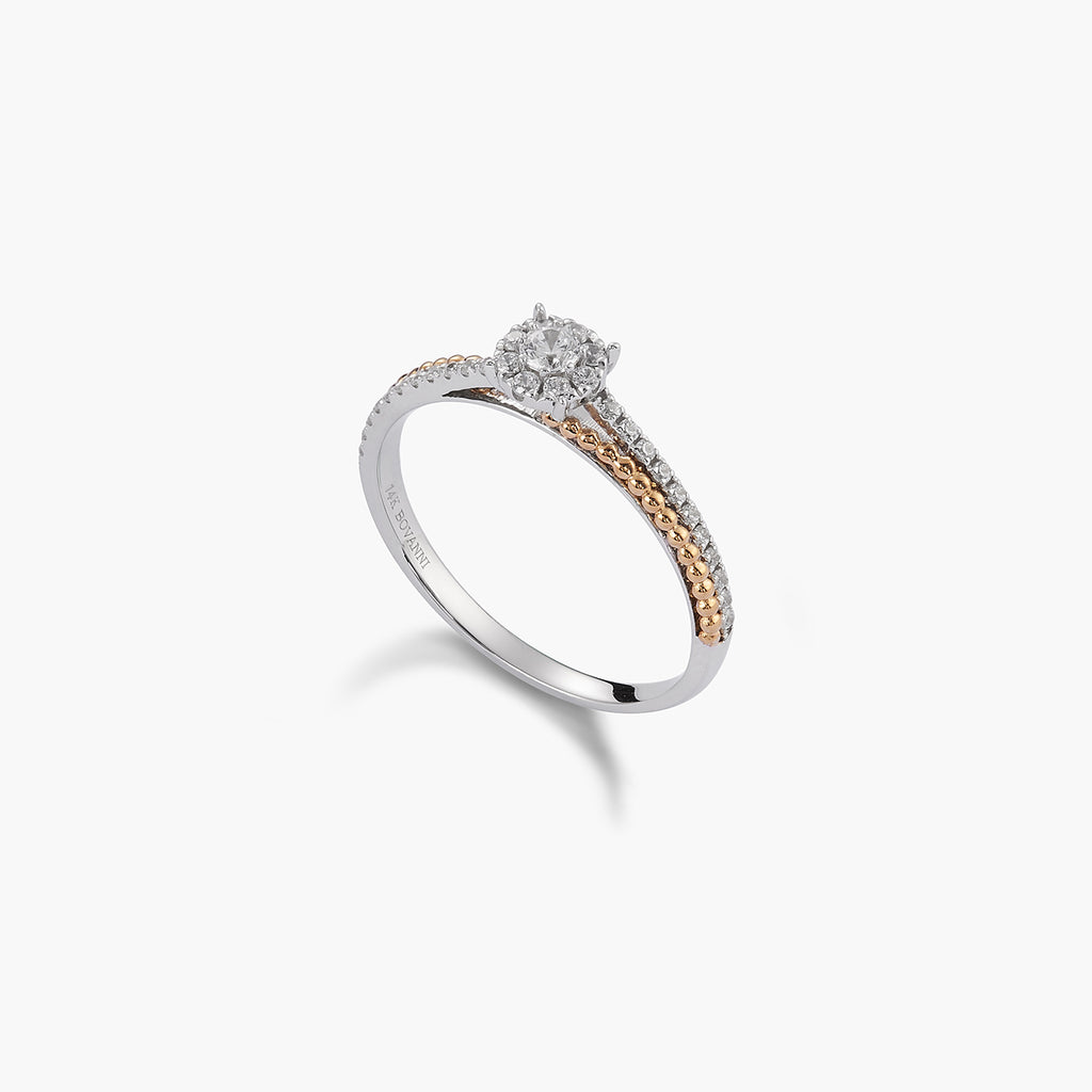 Two Tone Halo Ring With Moissanite Diamonds