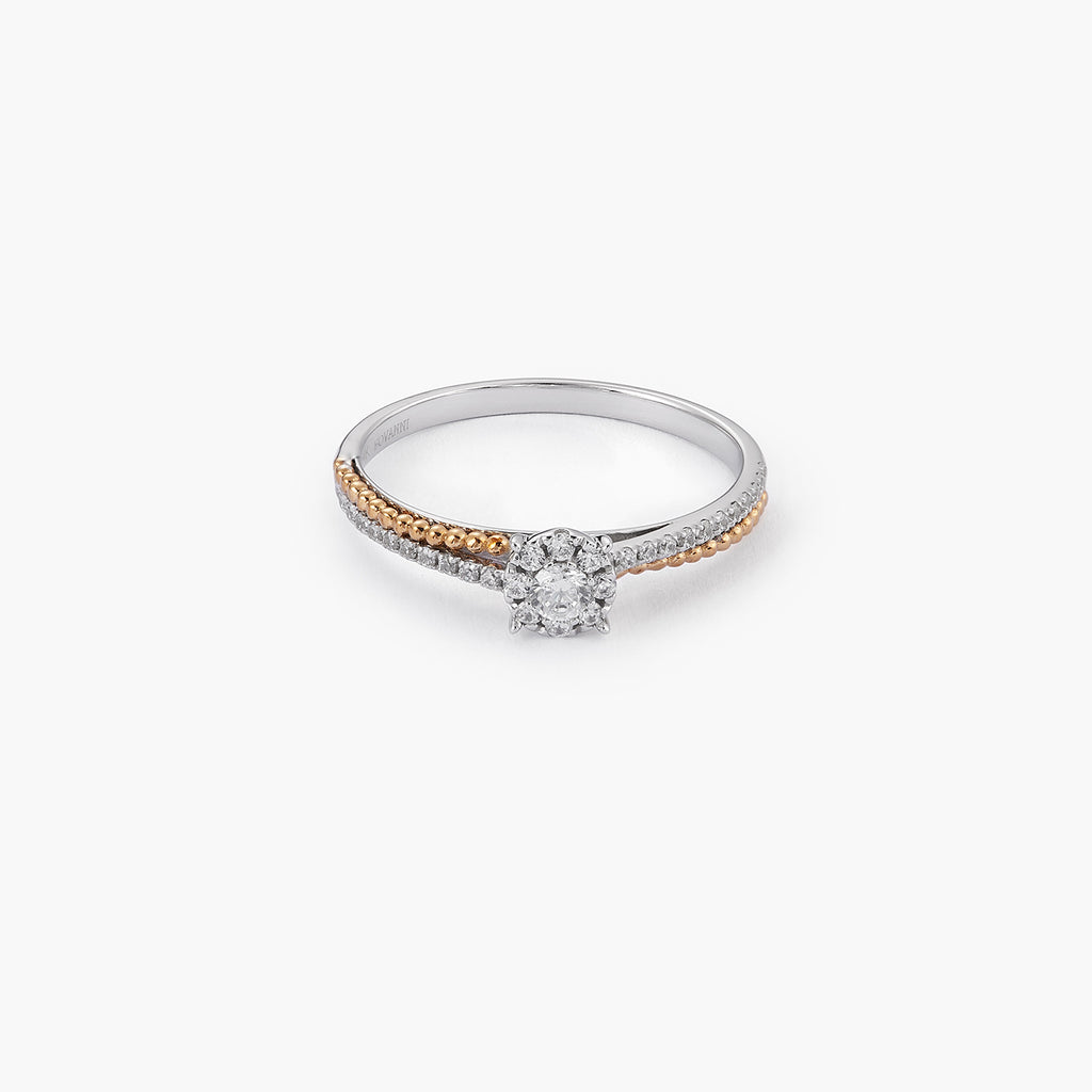 Two Tone Halo Ring With Moissanite Diamonds