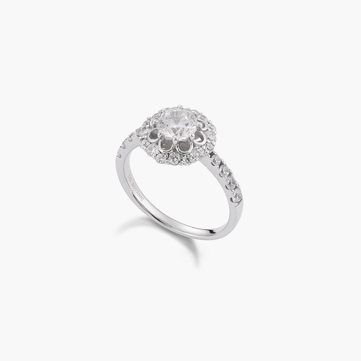 Floral Halo Engagement Ring With Moissanite Diamond