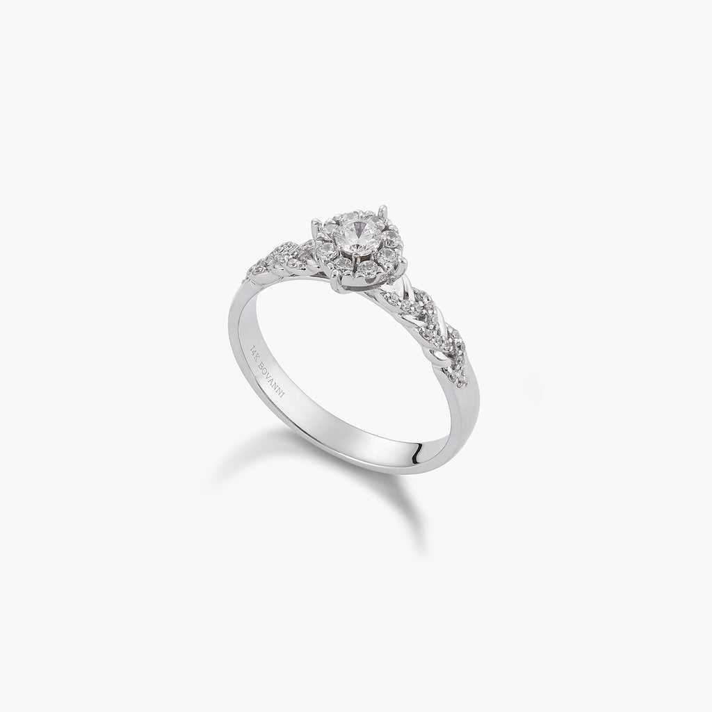 Round Halo Twist  Ring With Moissanite Diamond