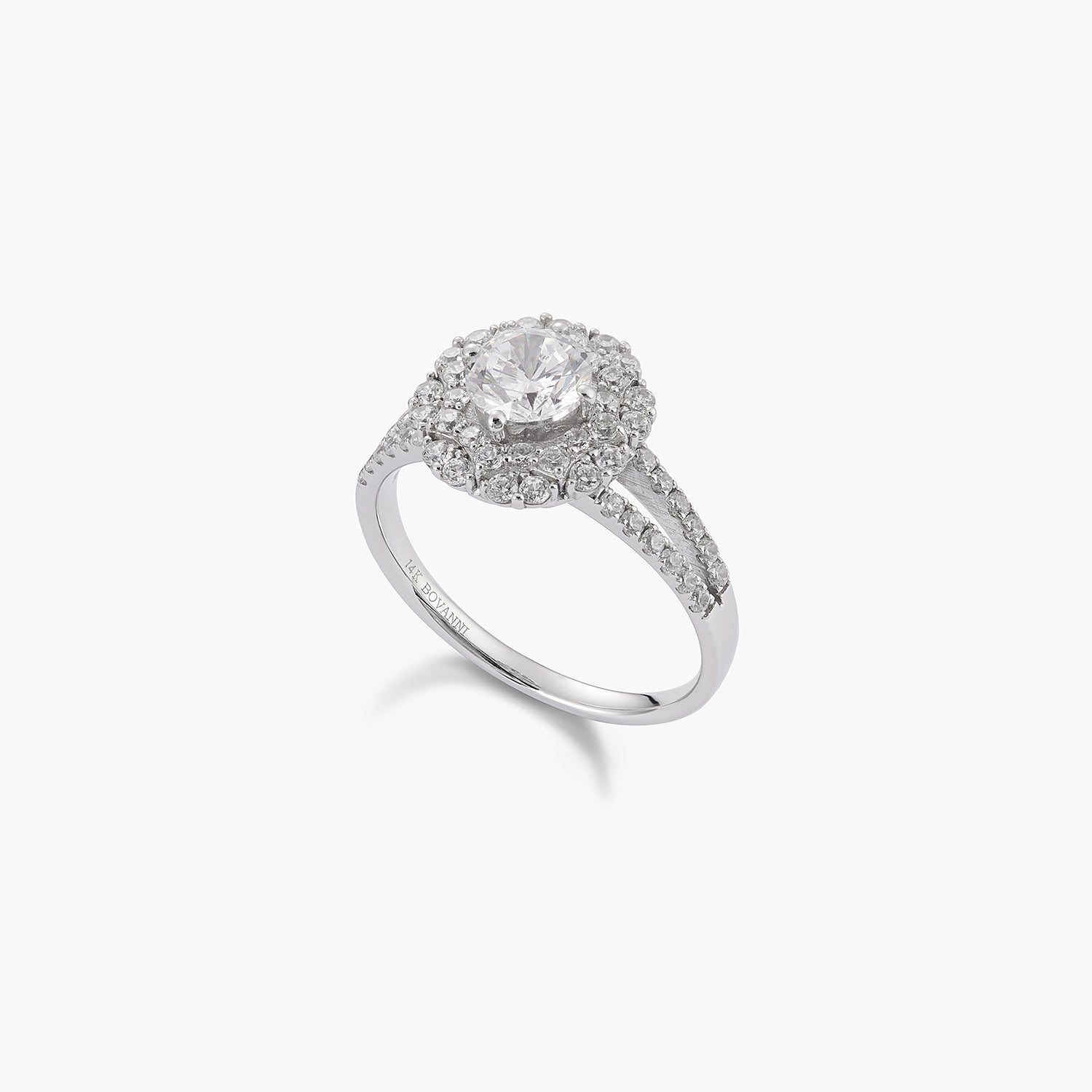 Split Shank Halo Engagement Ring With Moissanite Diamonds
