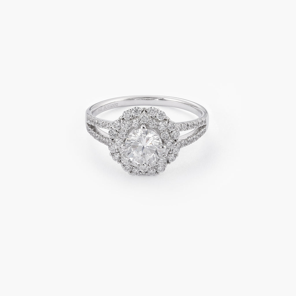 Split Shank Halo Engagement Ring With Moissanite Diamonds