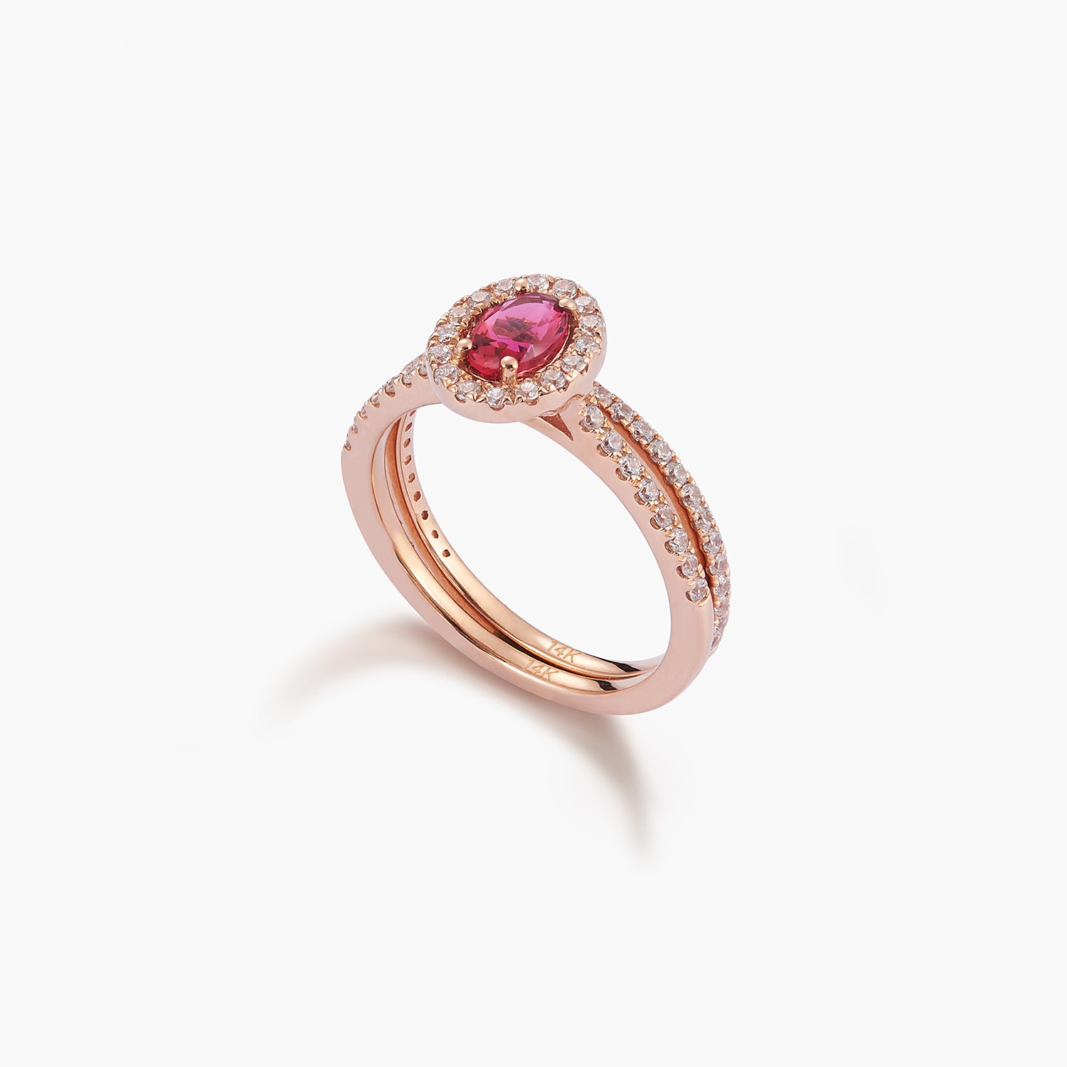 Oval Ruby Ring 2-piece Wedding Set With Diamonds