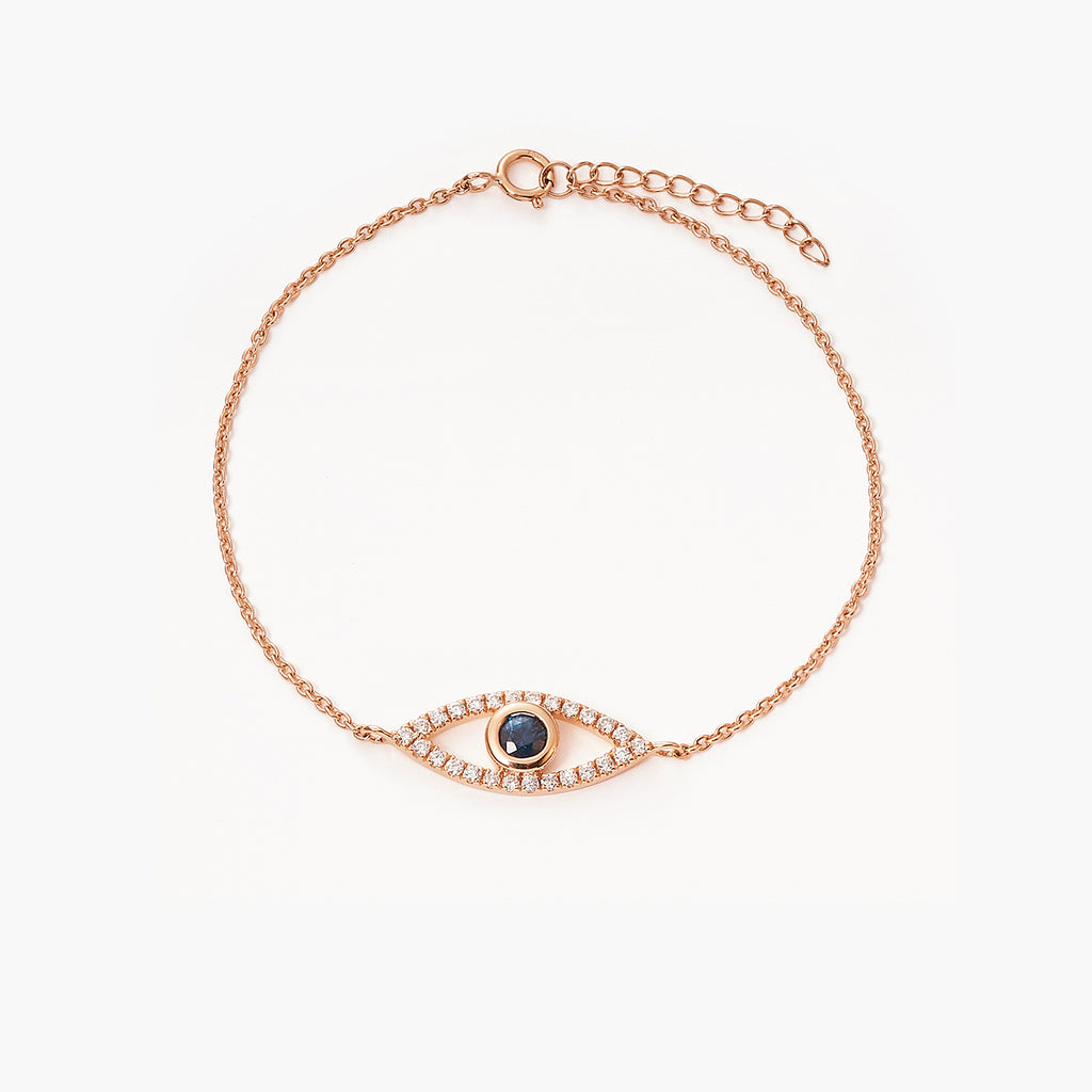 14K Gold Bezel-Set Evil Eye With Blue Sapphire And Diamonds Bracelet