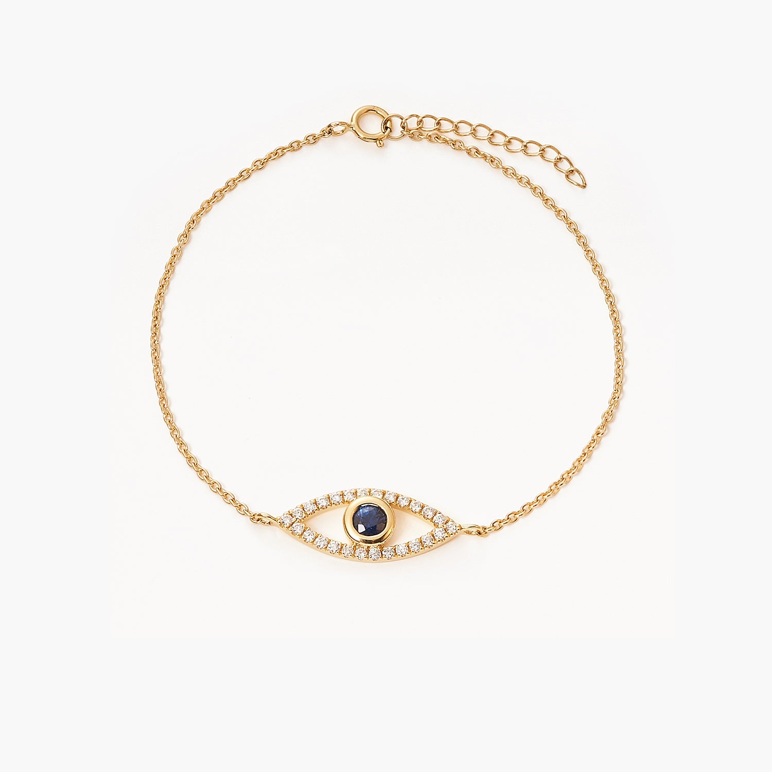 14K Gold Bezel-Set Evil Eye With Blue Sapphire And Diamonds Bracelet