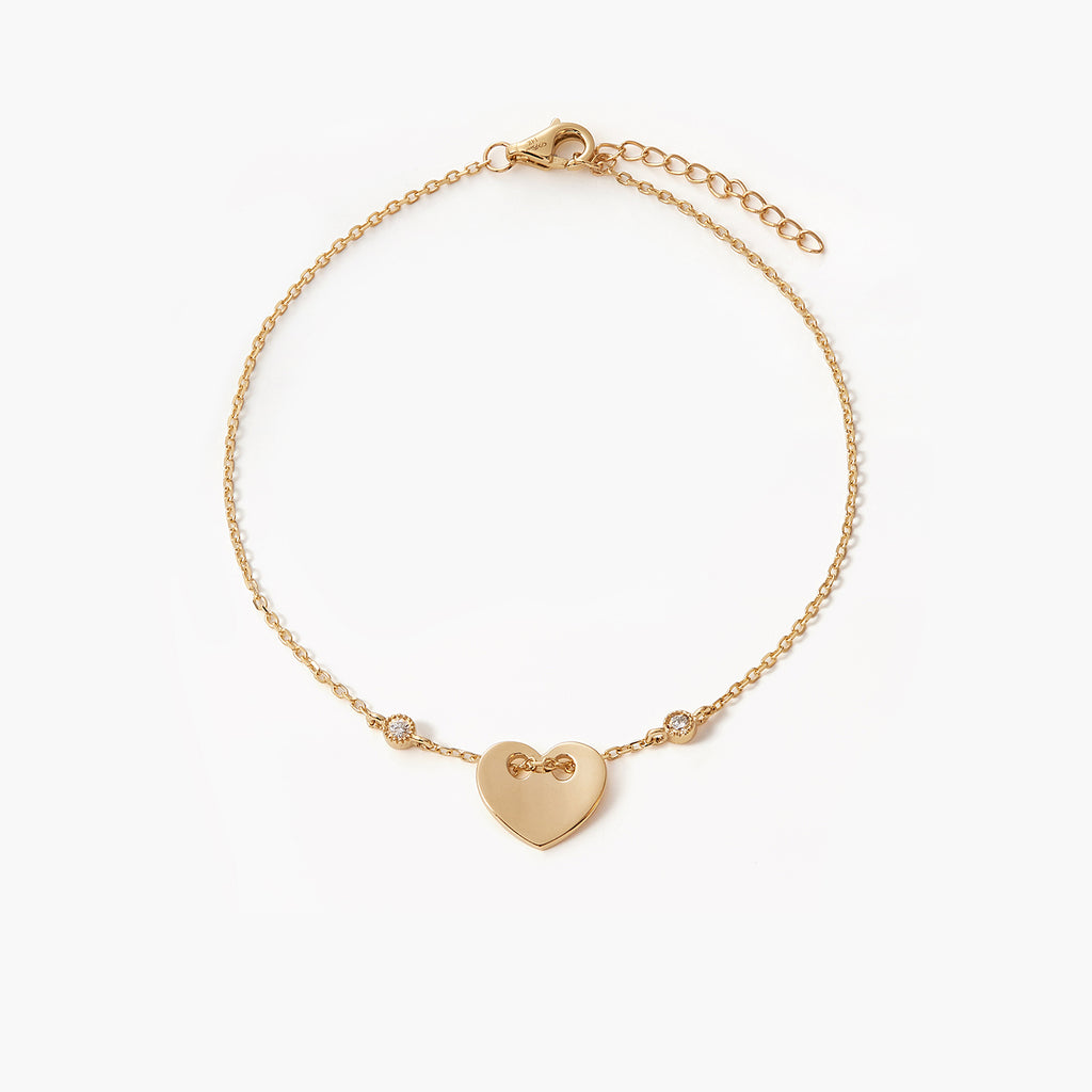 High Polished Trendy Love Heart-Shaped Link Chain with diamond Charms Bracelets