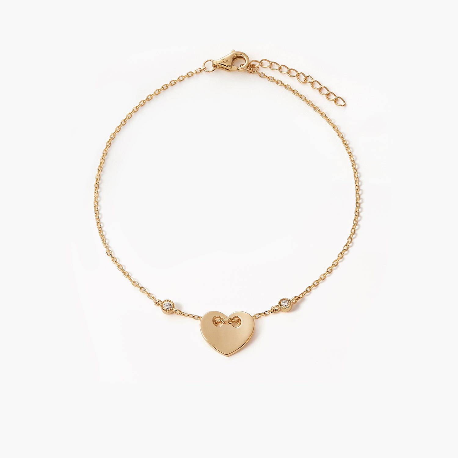 High Polished Trendy Love Heart-Shaped Link Chain with diamond Charms Bracelets