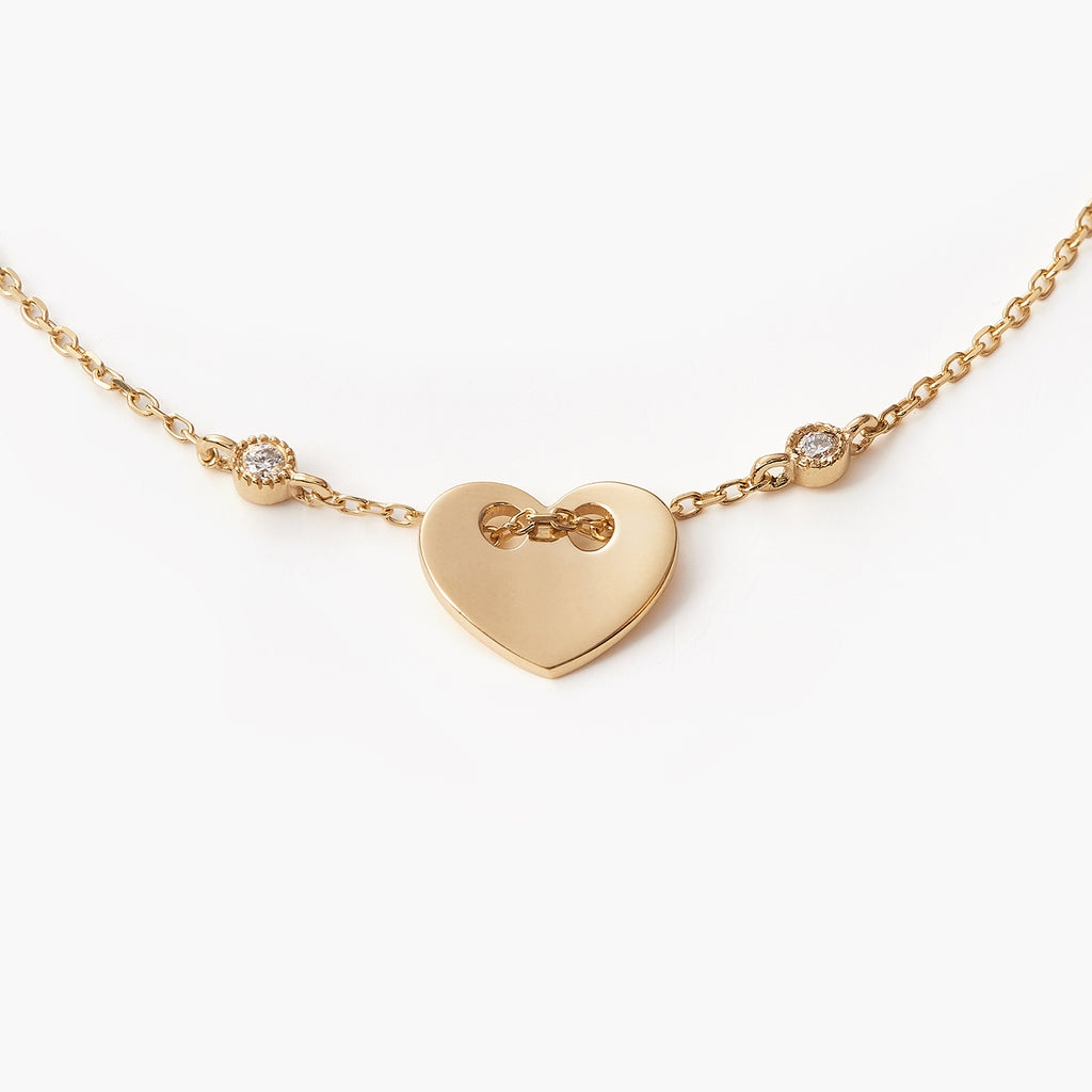 High Polished Trendy Love Heart-Shaped Link Chain with diamond Charms Bracelets