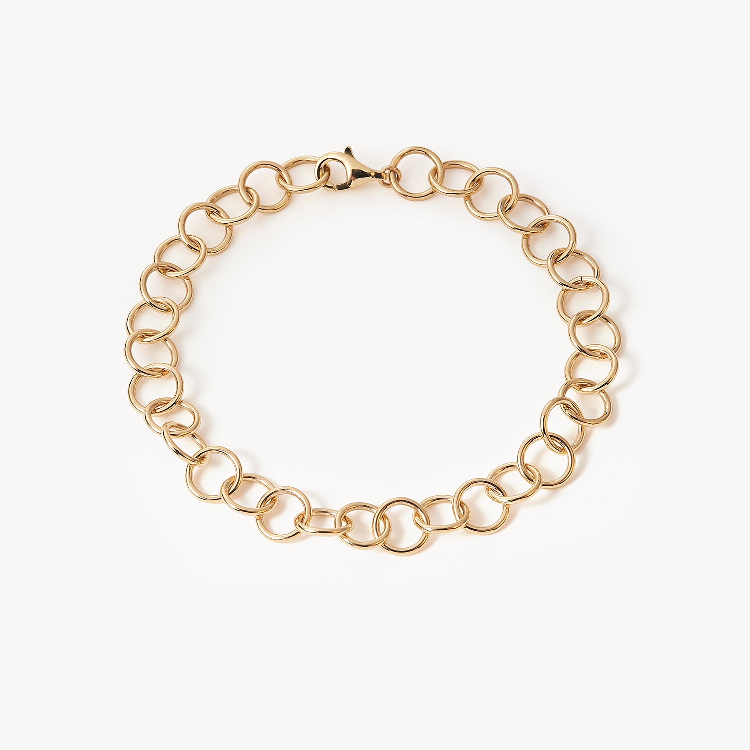 14K Solid Gold 7MM Handmade Circle Linked bracelet