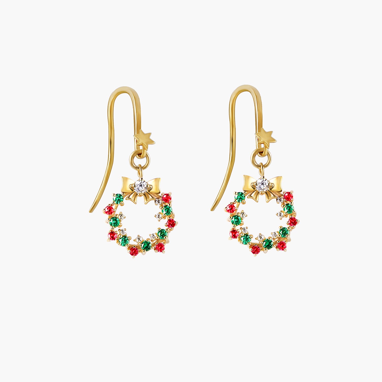 14K Solid Gold Holiday Wreath Earring