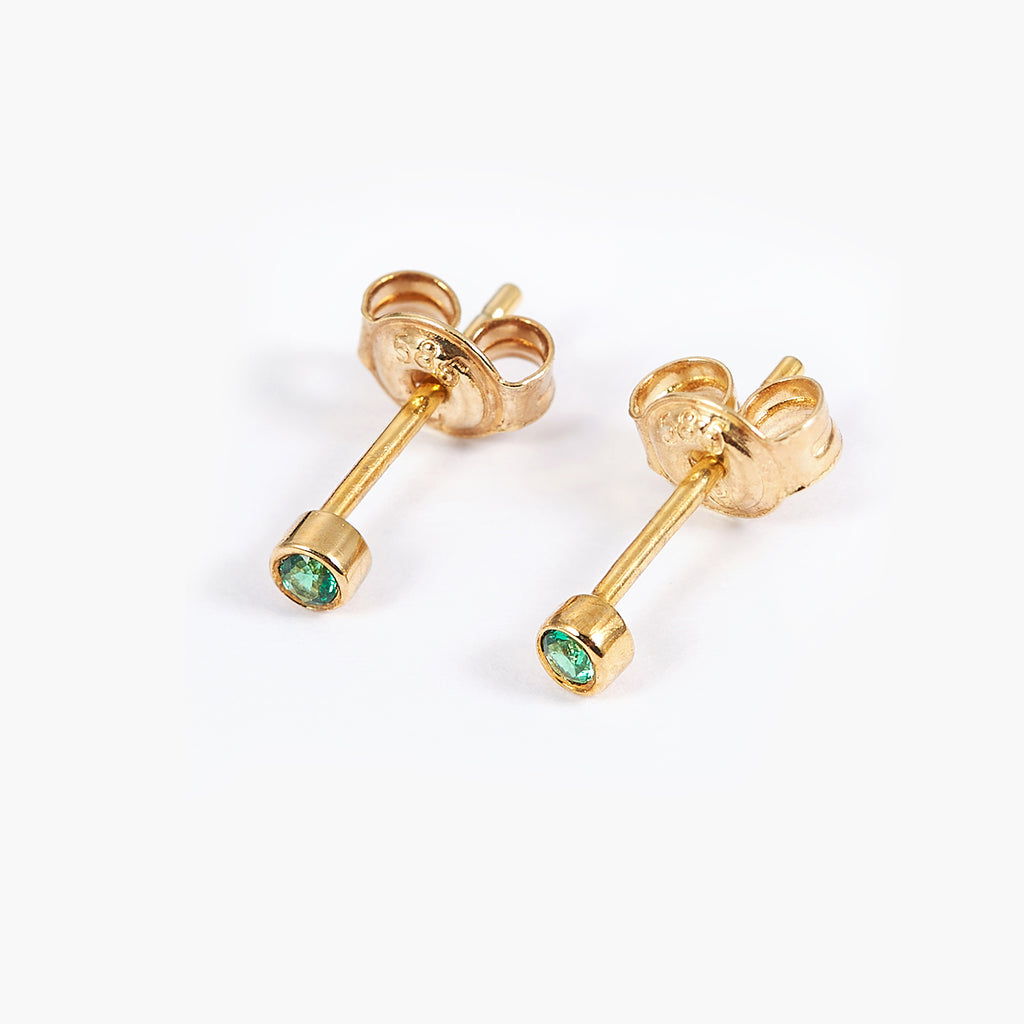 14K Round Birthstone Earrings Adult Colorful Earrings Studs