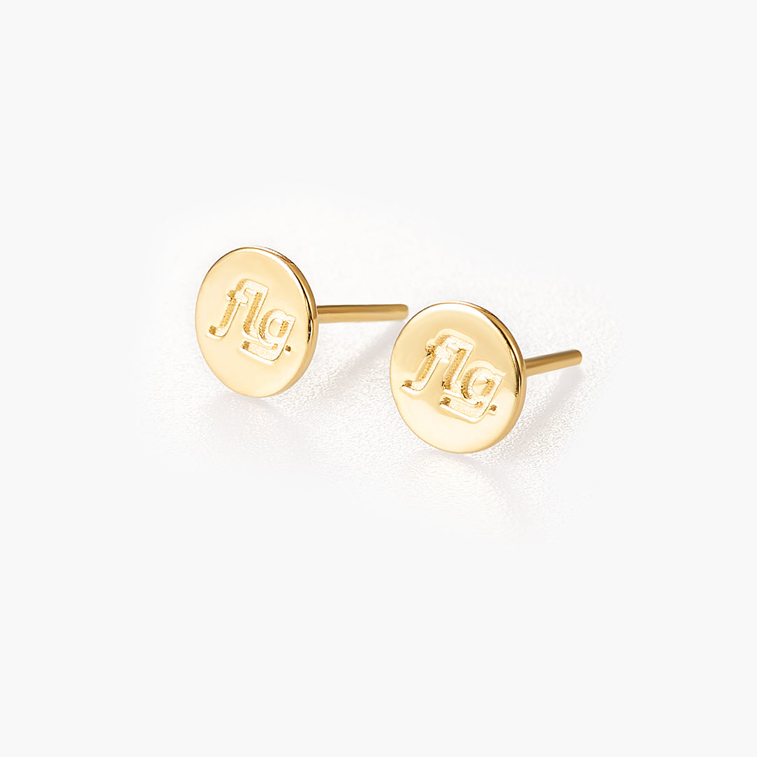 14K Gold Circle Disk Stud Earrings